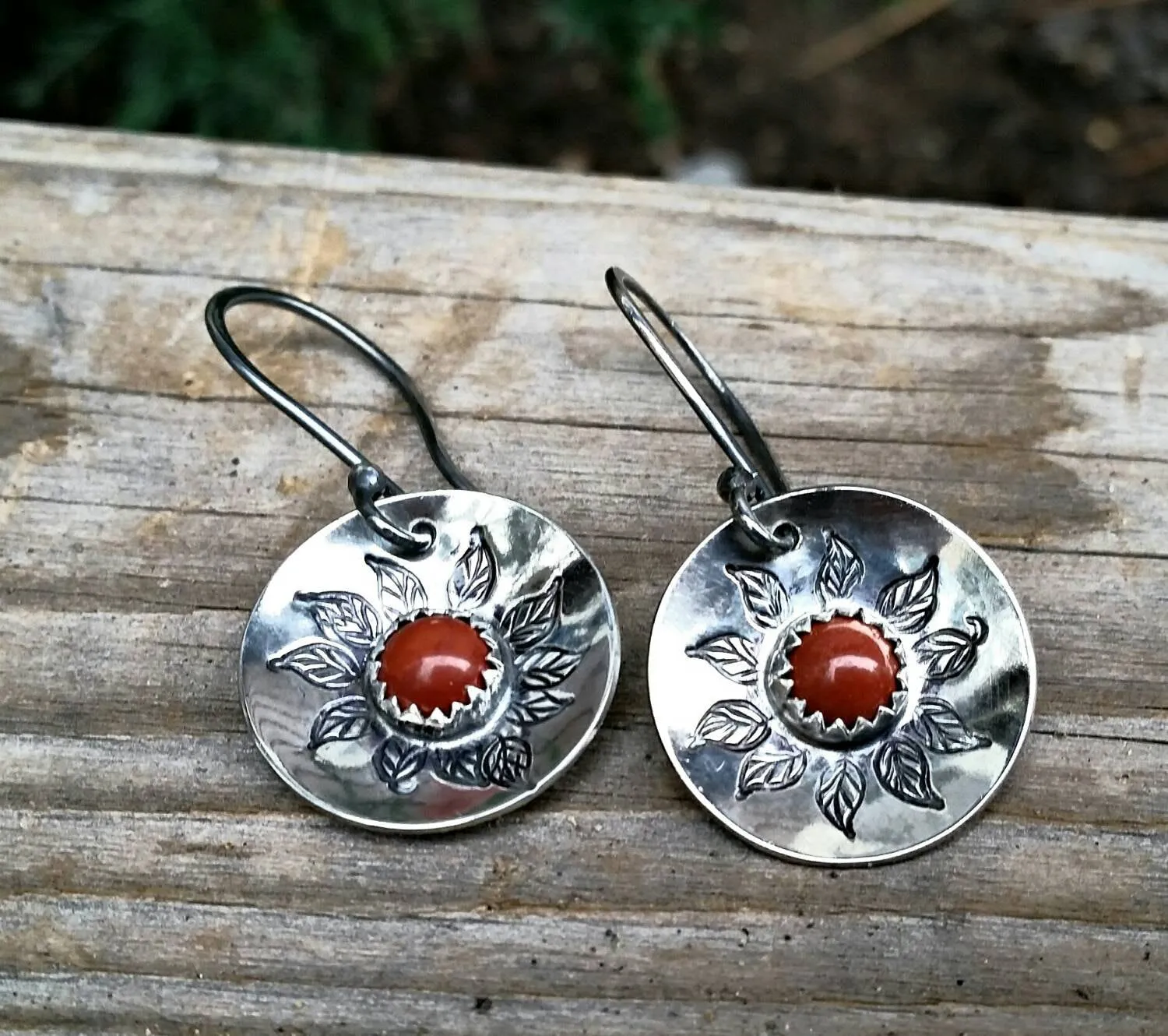 Red Jasper Botanical Sterling Silver Earrings