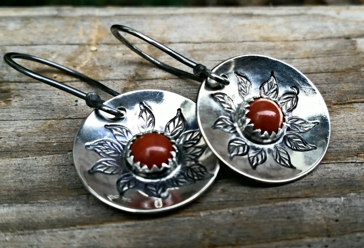 Red Jasper Botanical Sterling Silver Earrings