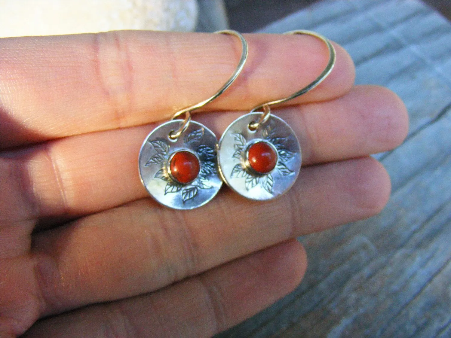 Red Jasper Botanical Sterling Silver Earrings