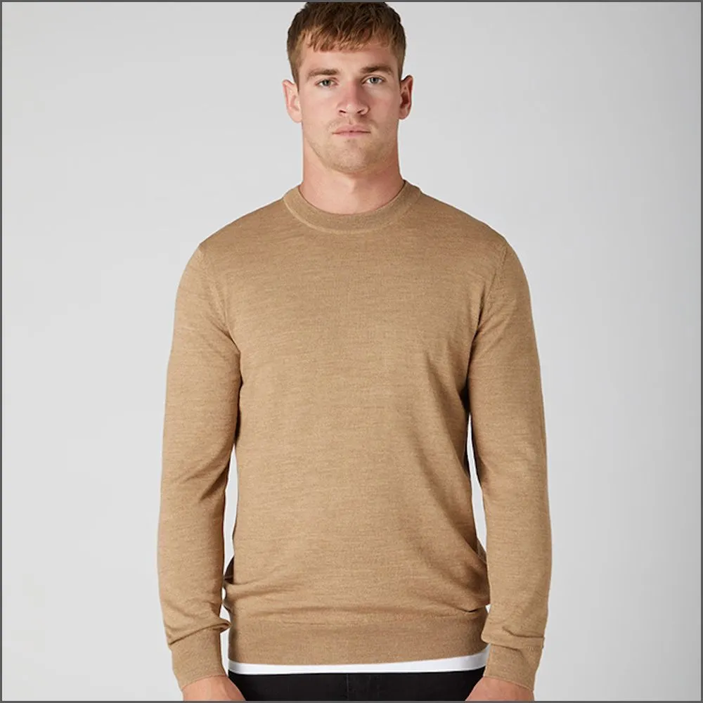 Remus Uomo Camel Tapered Fit Merino Wool-Blend Crew Neck Sweater>>