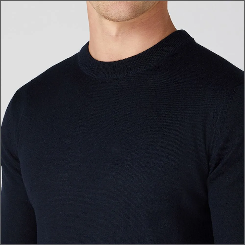 Remus Uomo Dark Navy Tapered Fit Merino Wool-Blend Crew Neck Sweater>>