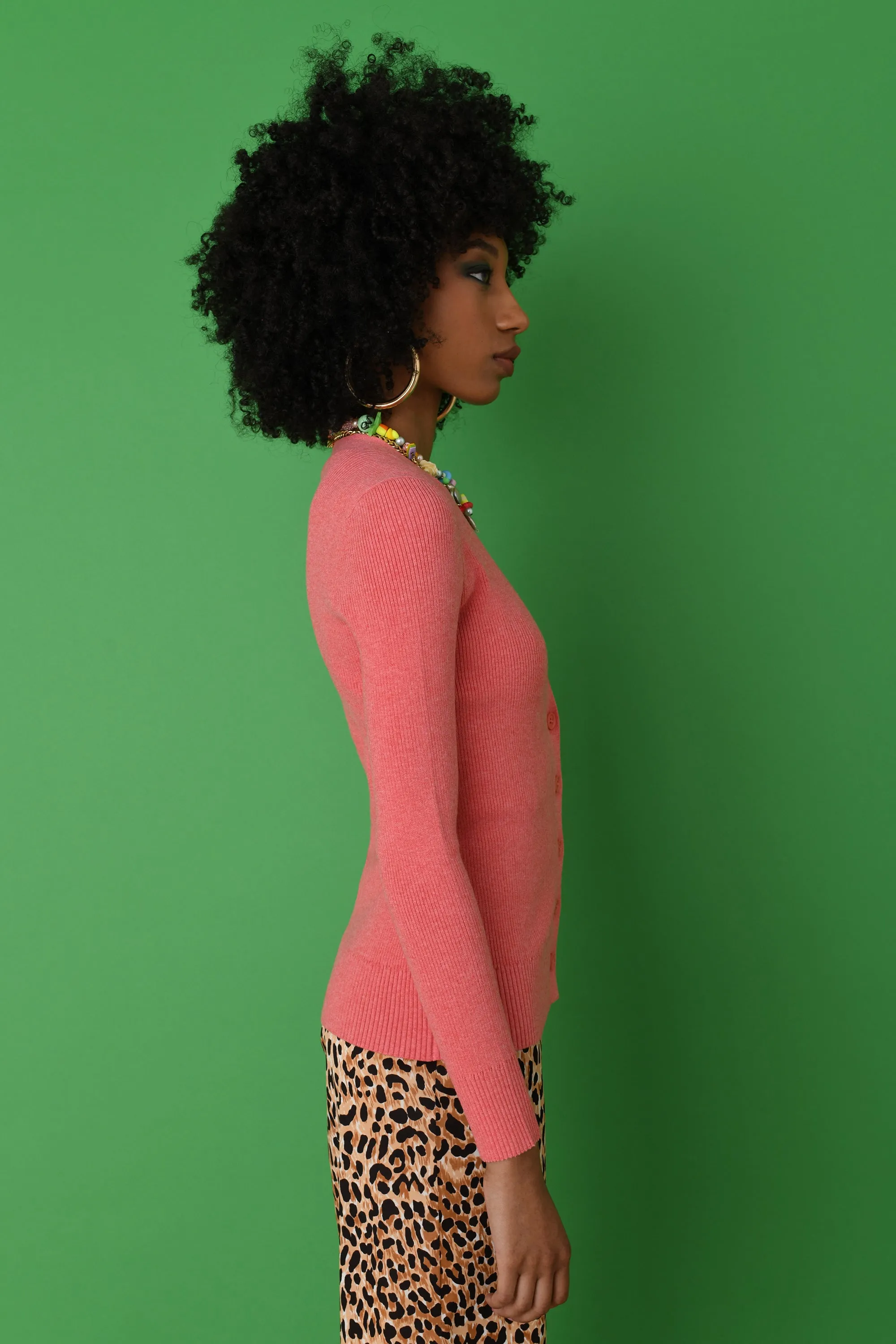 Rosanna Pink Ribbed Fitted Cardigan