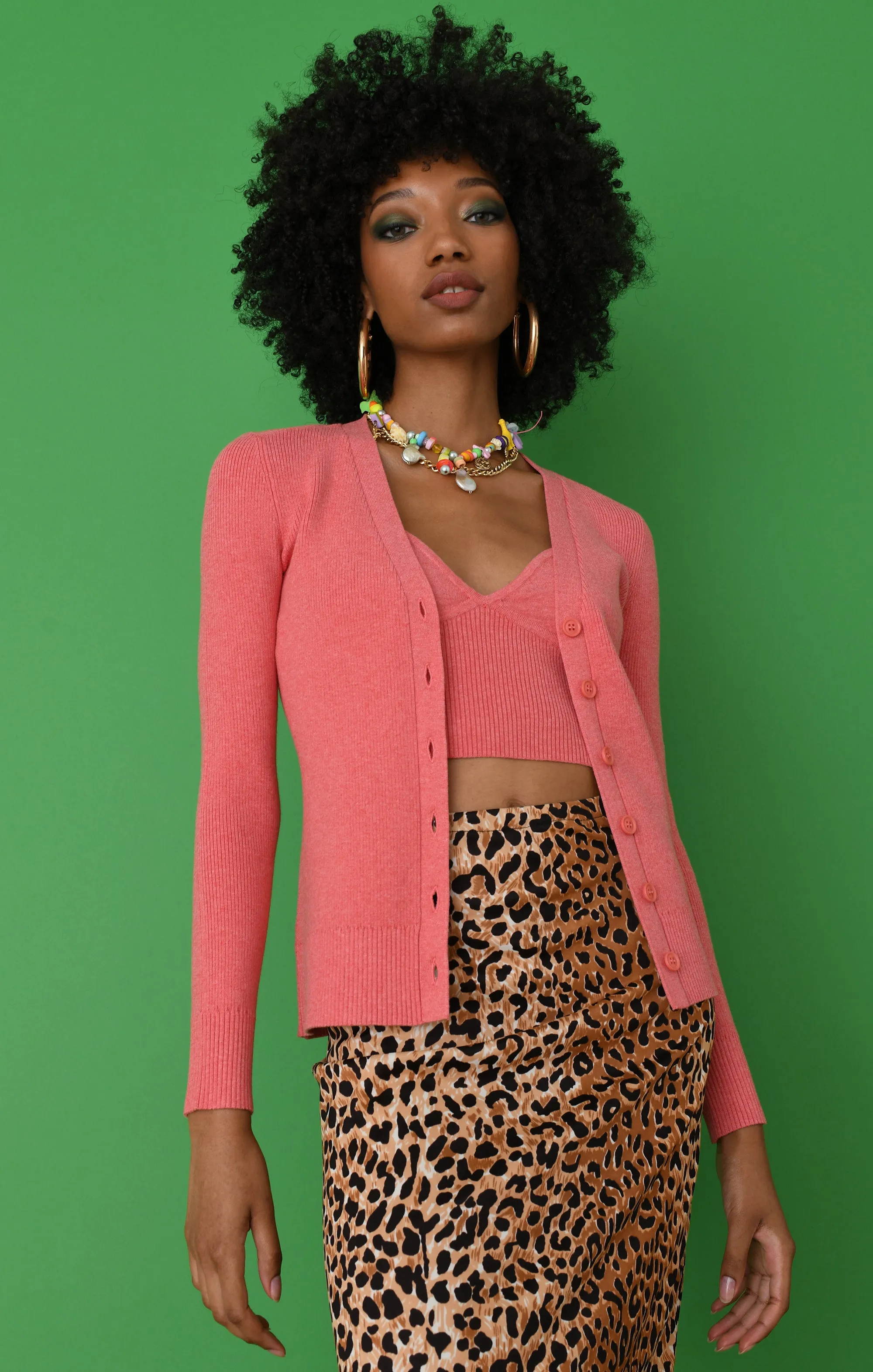 Rosanna Pink Ribbed Fitted Cardigan