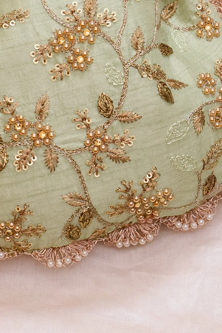 Sage pearl embroidered potli bag