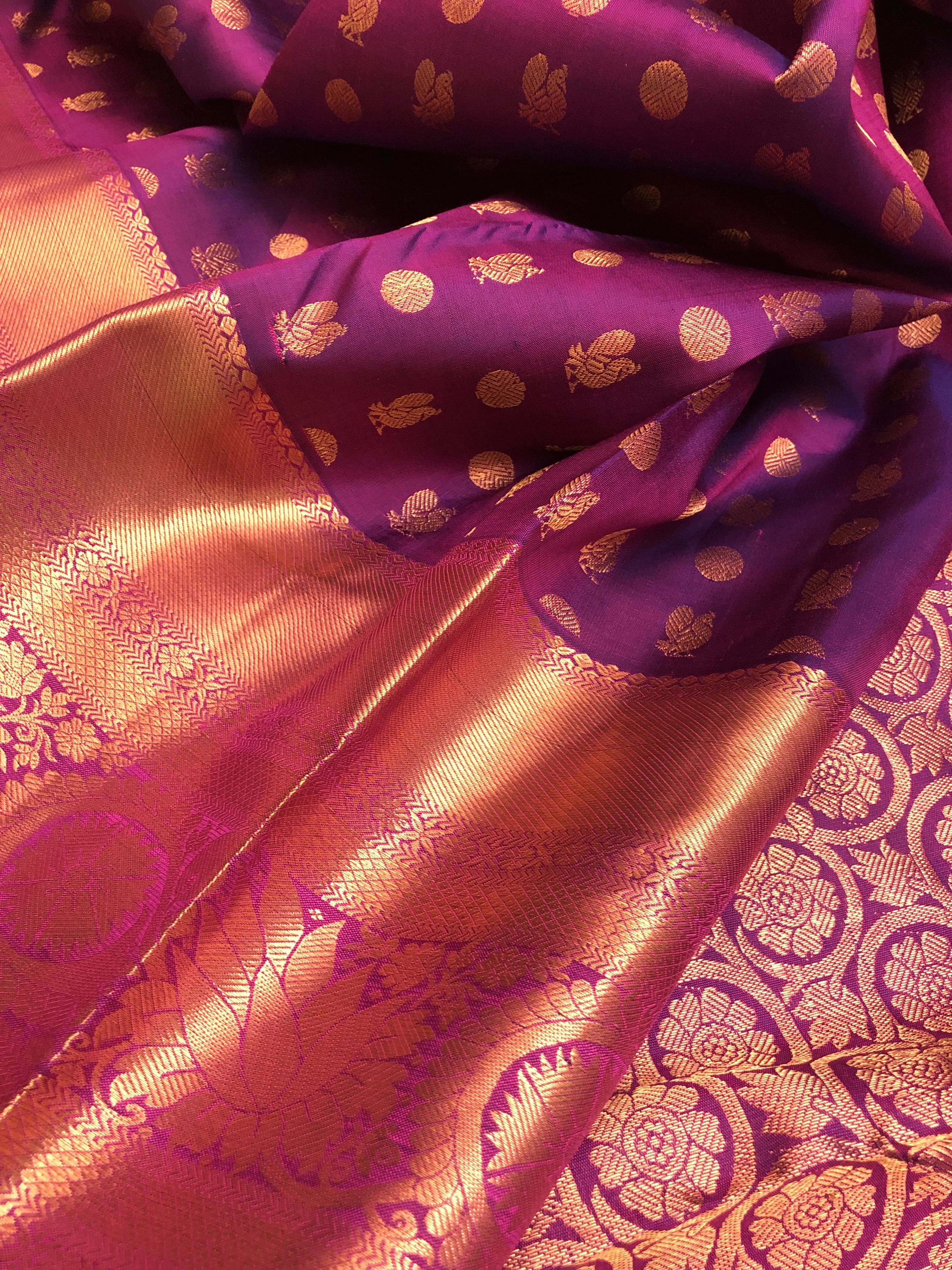 Sangria Color Kanjeevaram Silk Saree with Allover Copper Zari Work