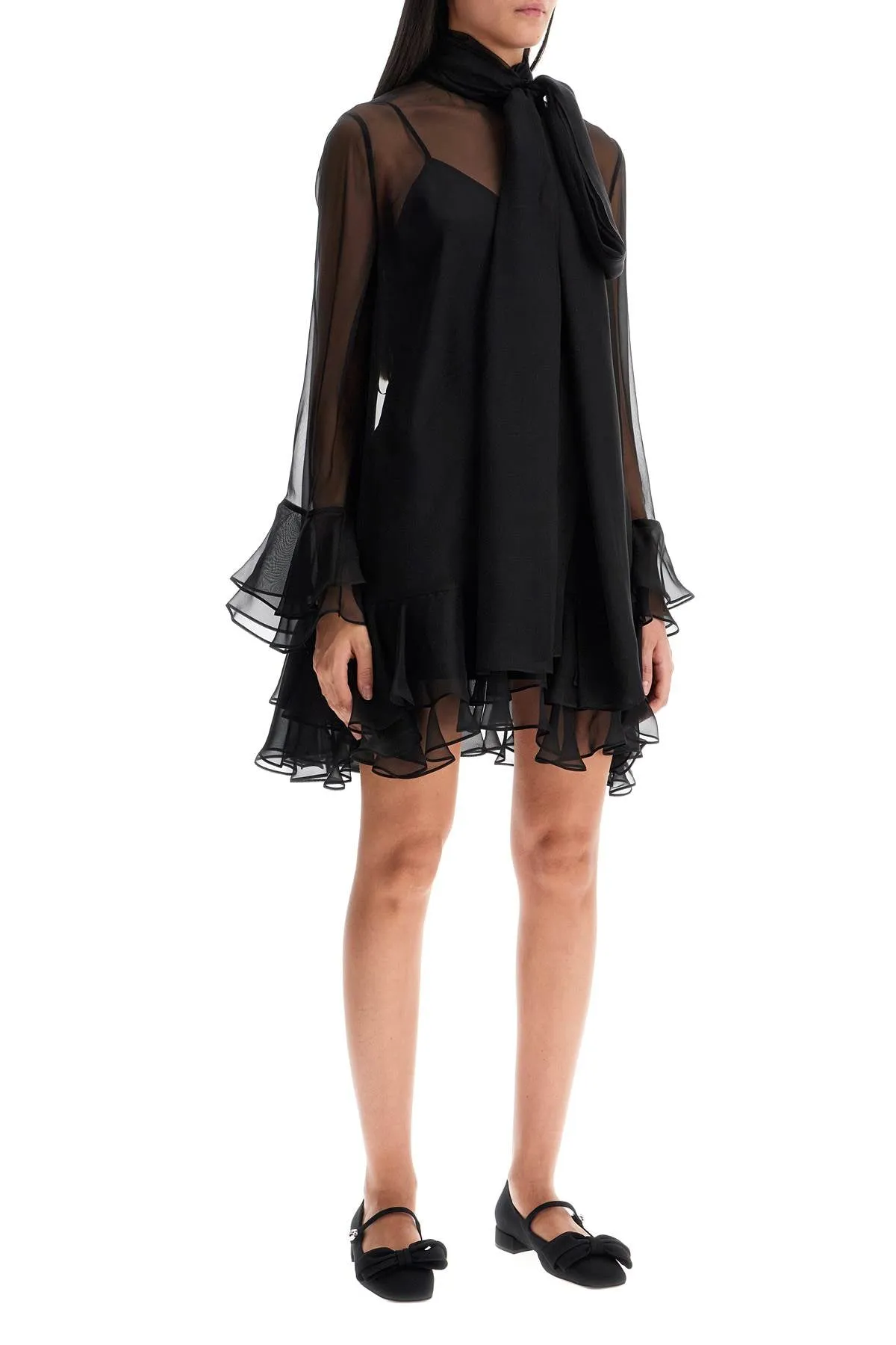 SEMI TRANSPARENT BLACK SILK DRESS