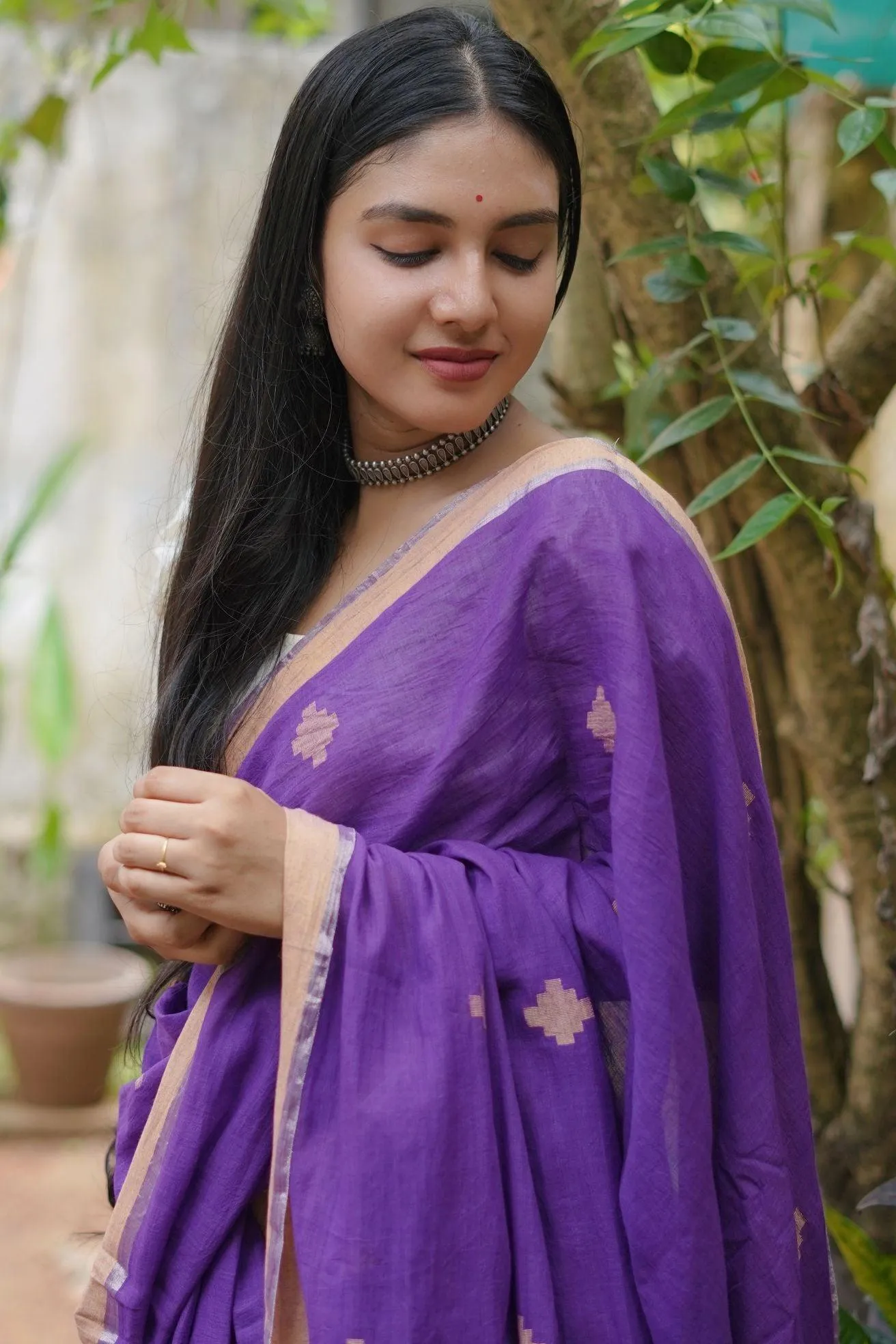 Sitara - purple  zari by cotton extra weft saree