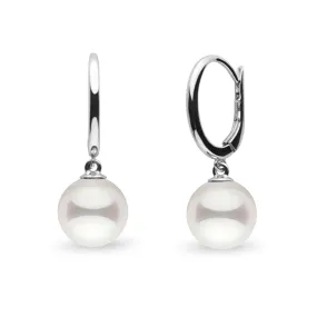 Solid Eternal Collection White Akoya 8.5-9.0 mm Pearl Dangle Earrings