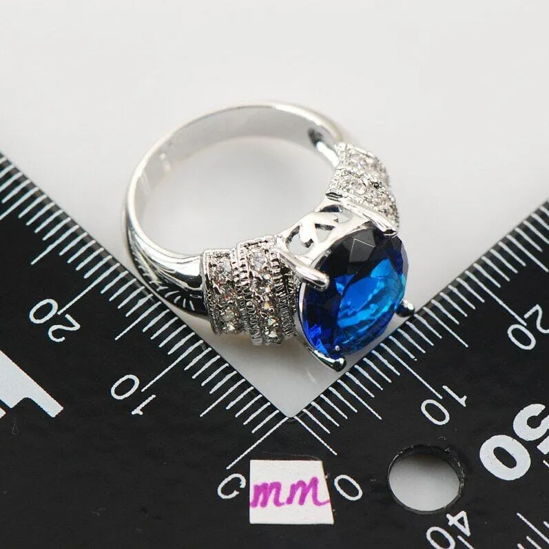 Stunning Fashion Blue Crystal Sapphire Zircon Fashion Ring - 925 Sterling Silver