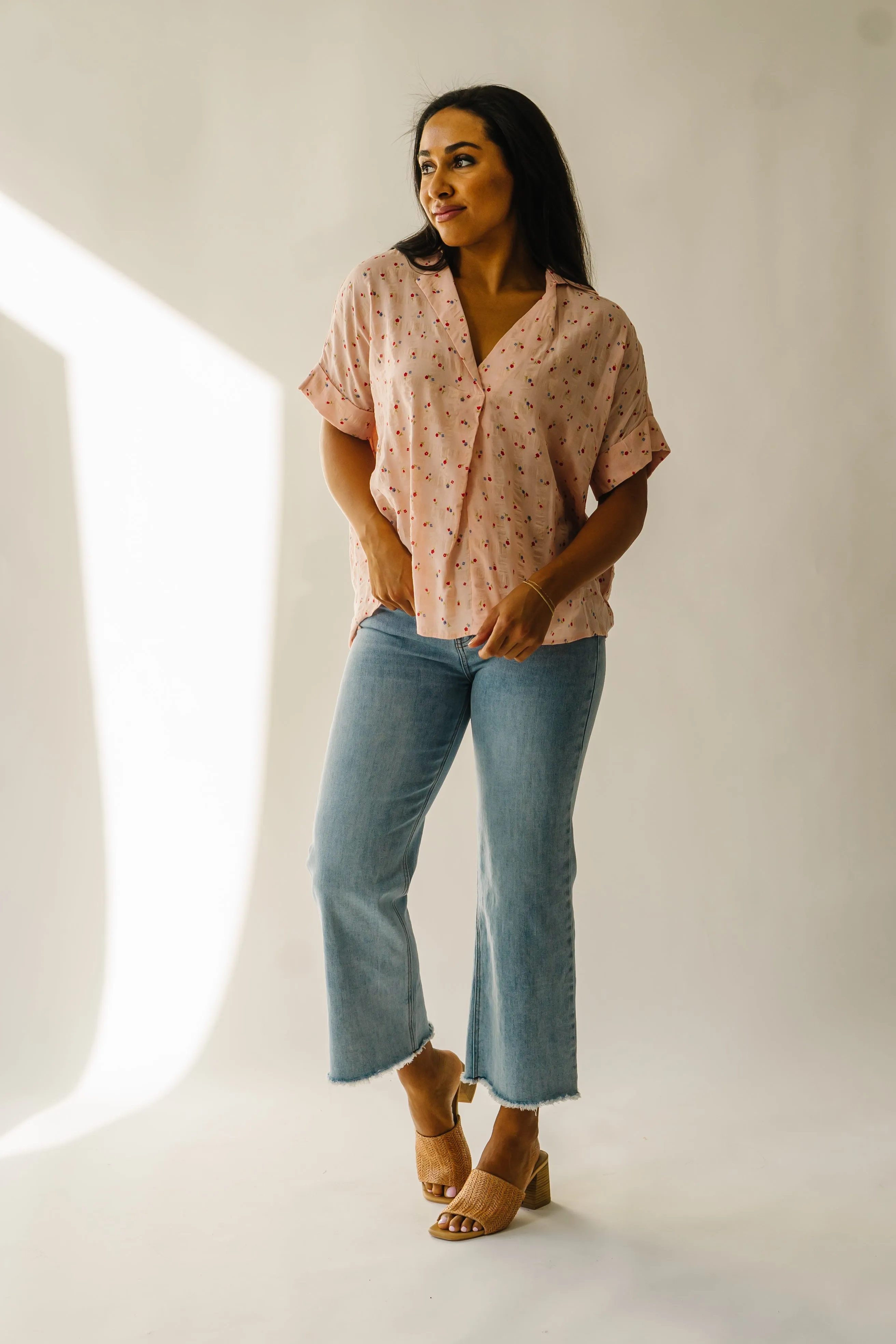 The Ladora Textured Floral Blouse in Dusty Blush