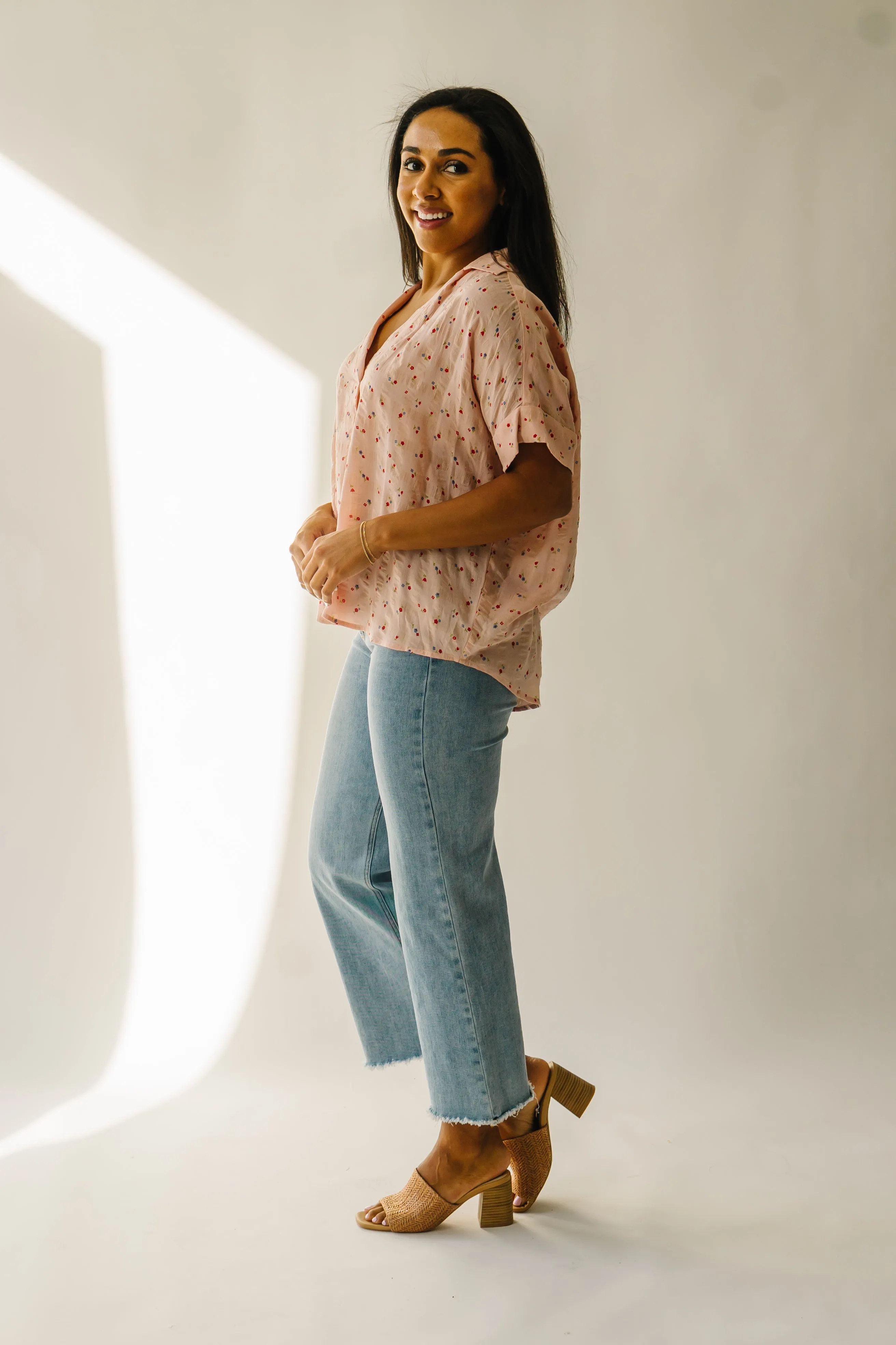 The Ladora Textured Floral Blouse in Dusty Blush