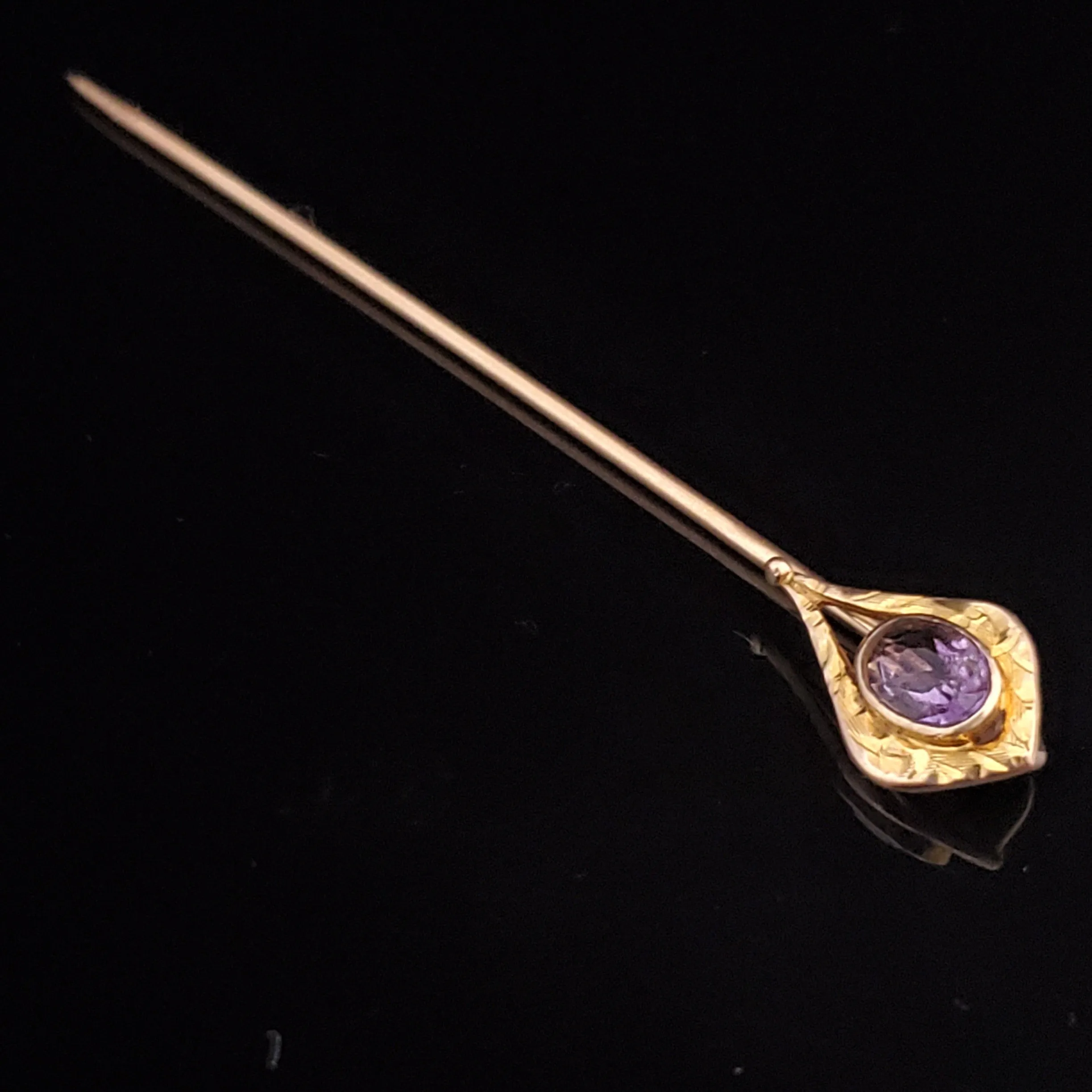 The Slidell - Vintage Amethyst 10k Gold Stick Pin