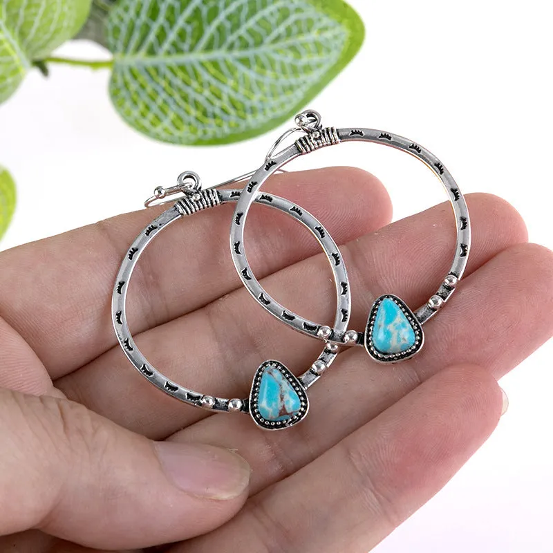 Turquoise Drop Hoop Earrings