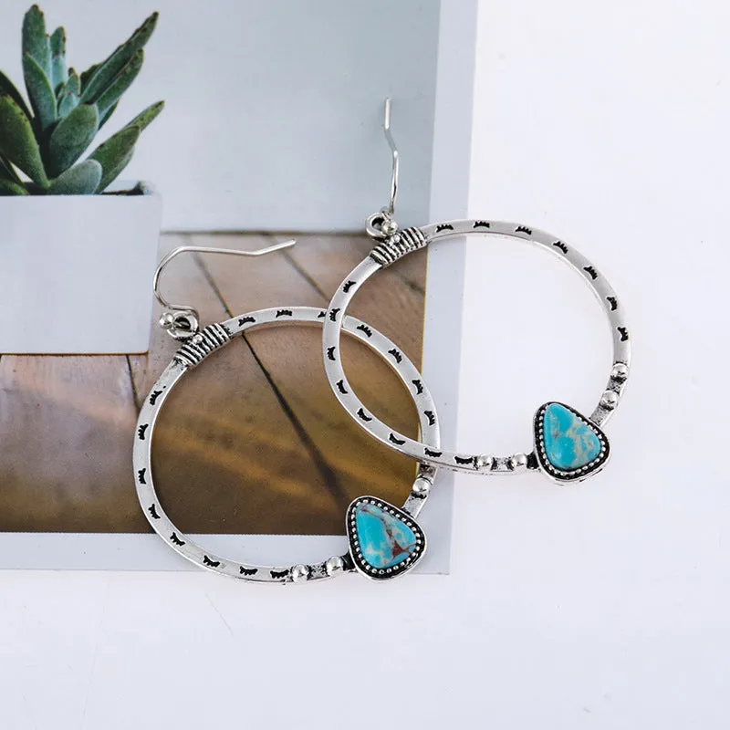 Turquoise Drop Hoop Earrings