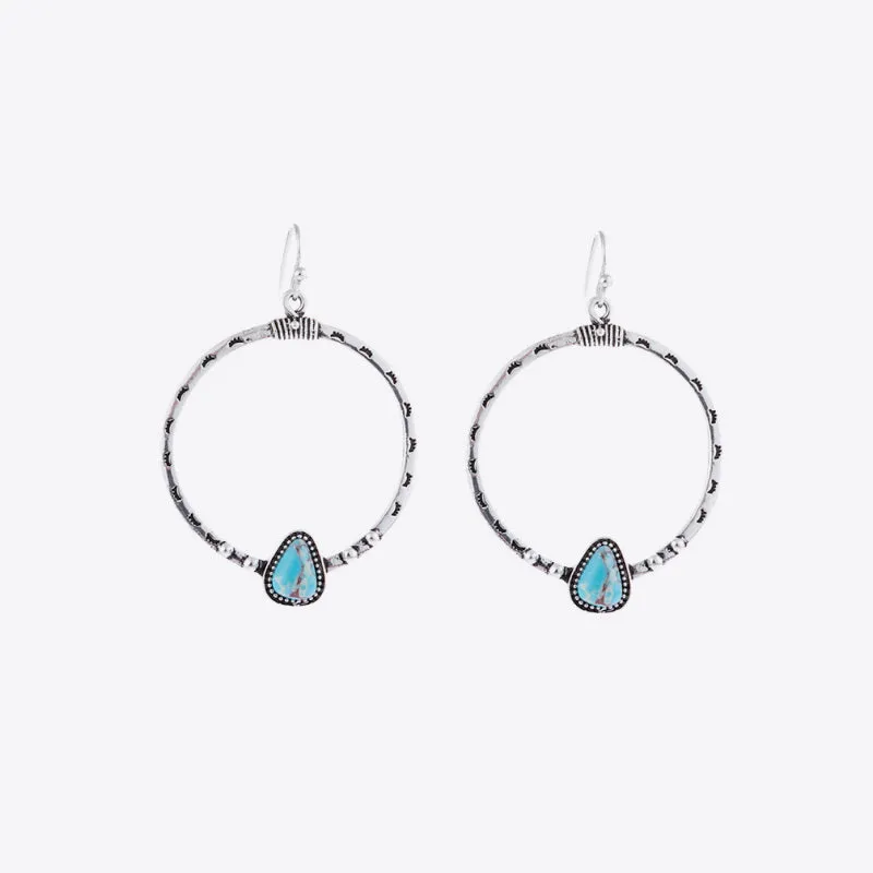 Turquoise Drop Hoop Earrings