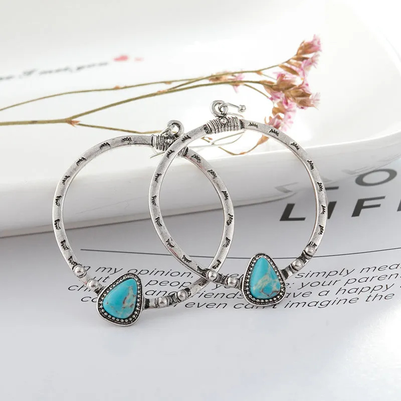 Turquoise Drop Hoop Earrings