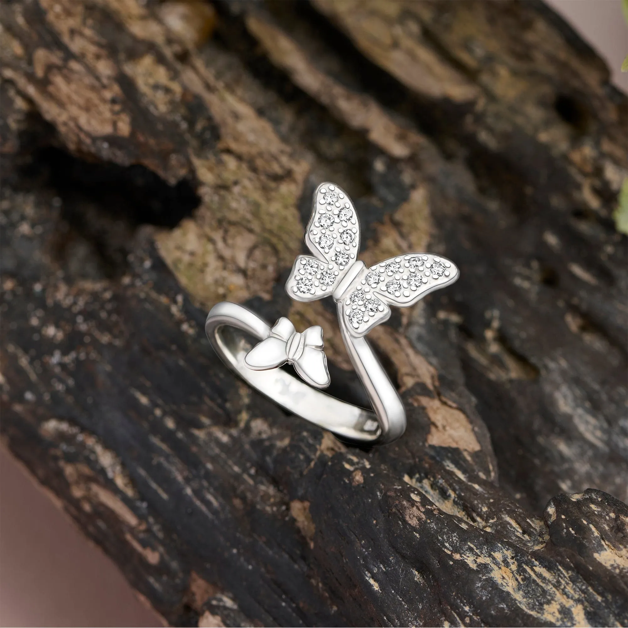 Two Butterfly Ring Sterling Silver Adjustable