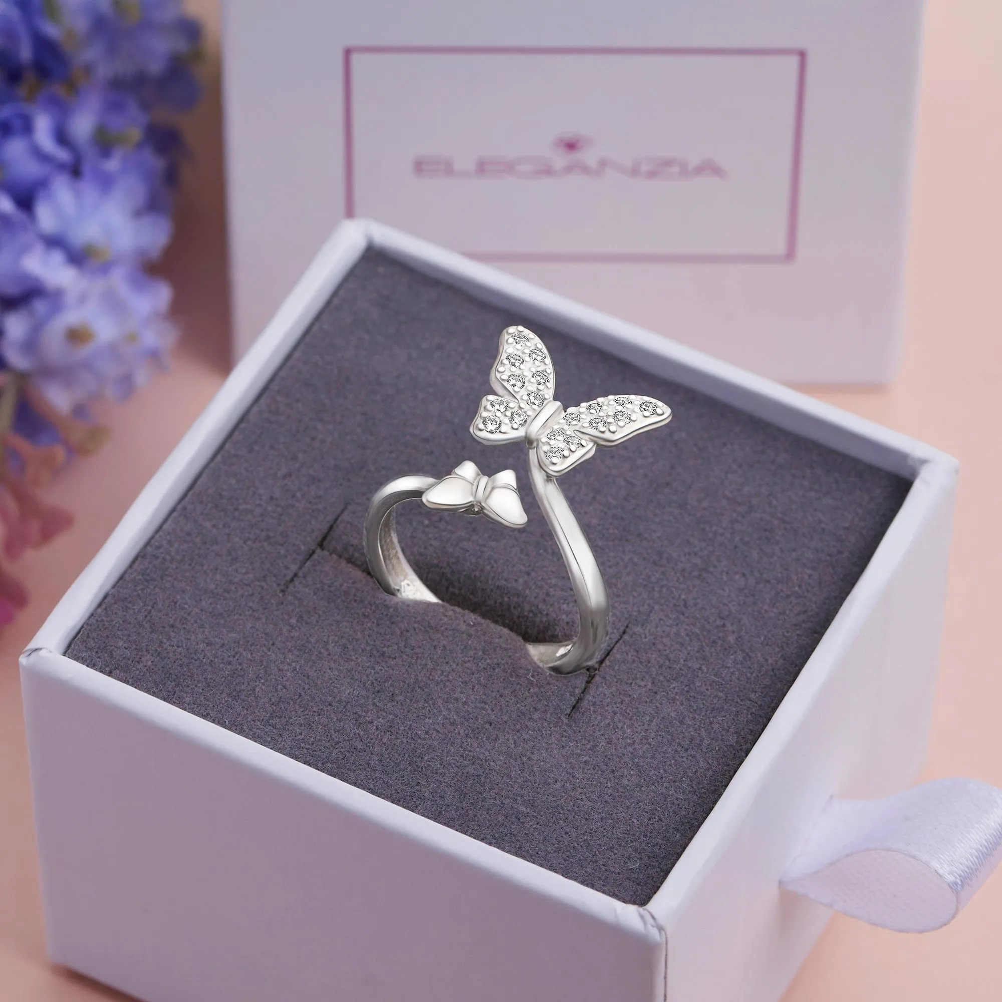 Two Butterfly Ring Sterling Silver Adjustable