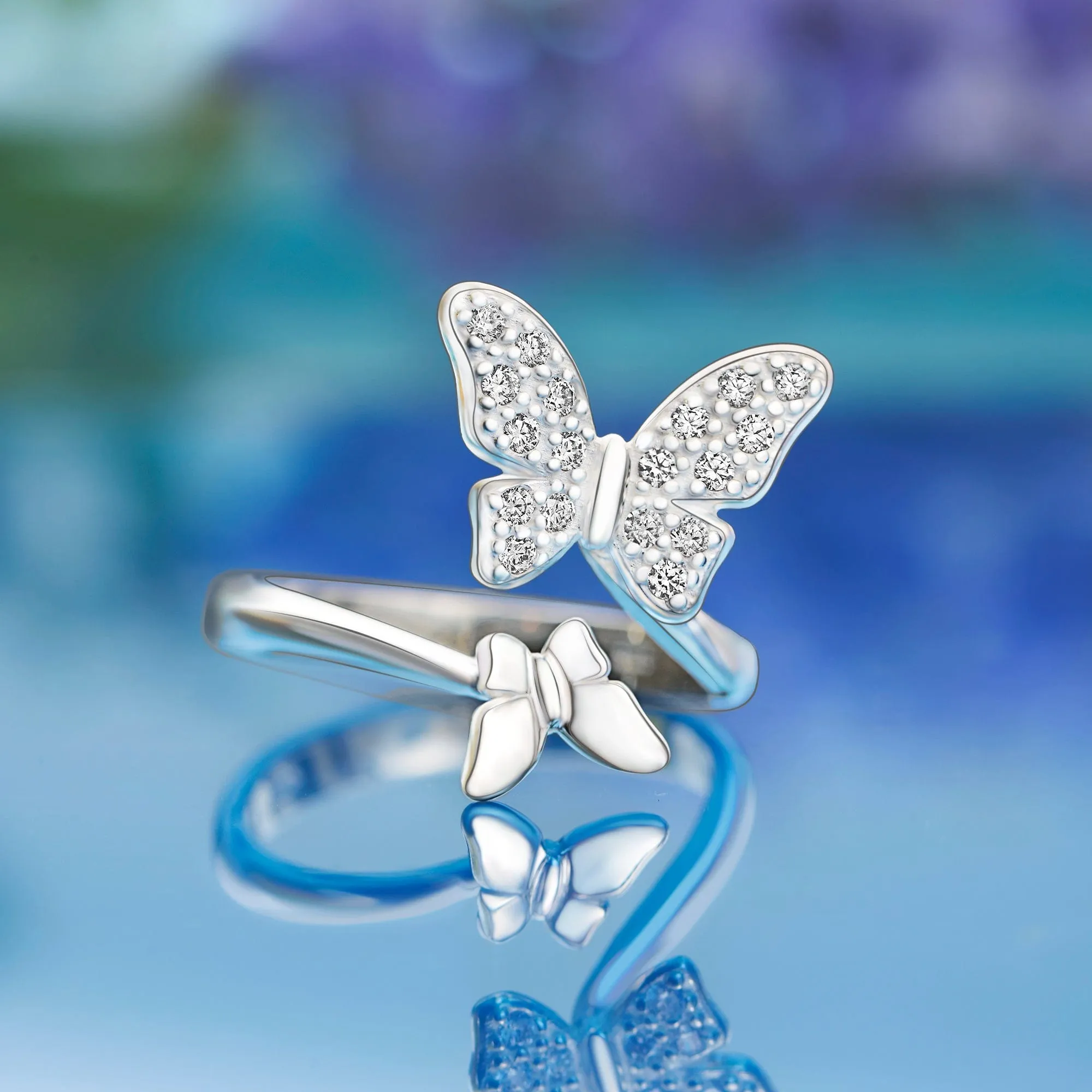 Two Butterfly Ring Sterling Silver Adjustable