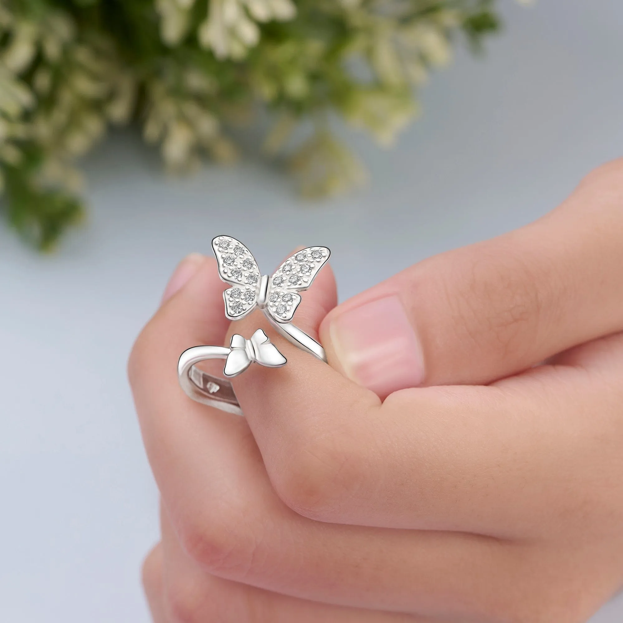 Two Butterfly Ring Sterling Silver Adjustable