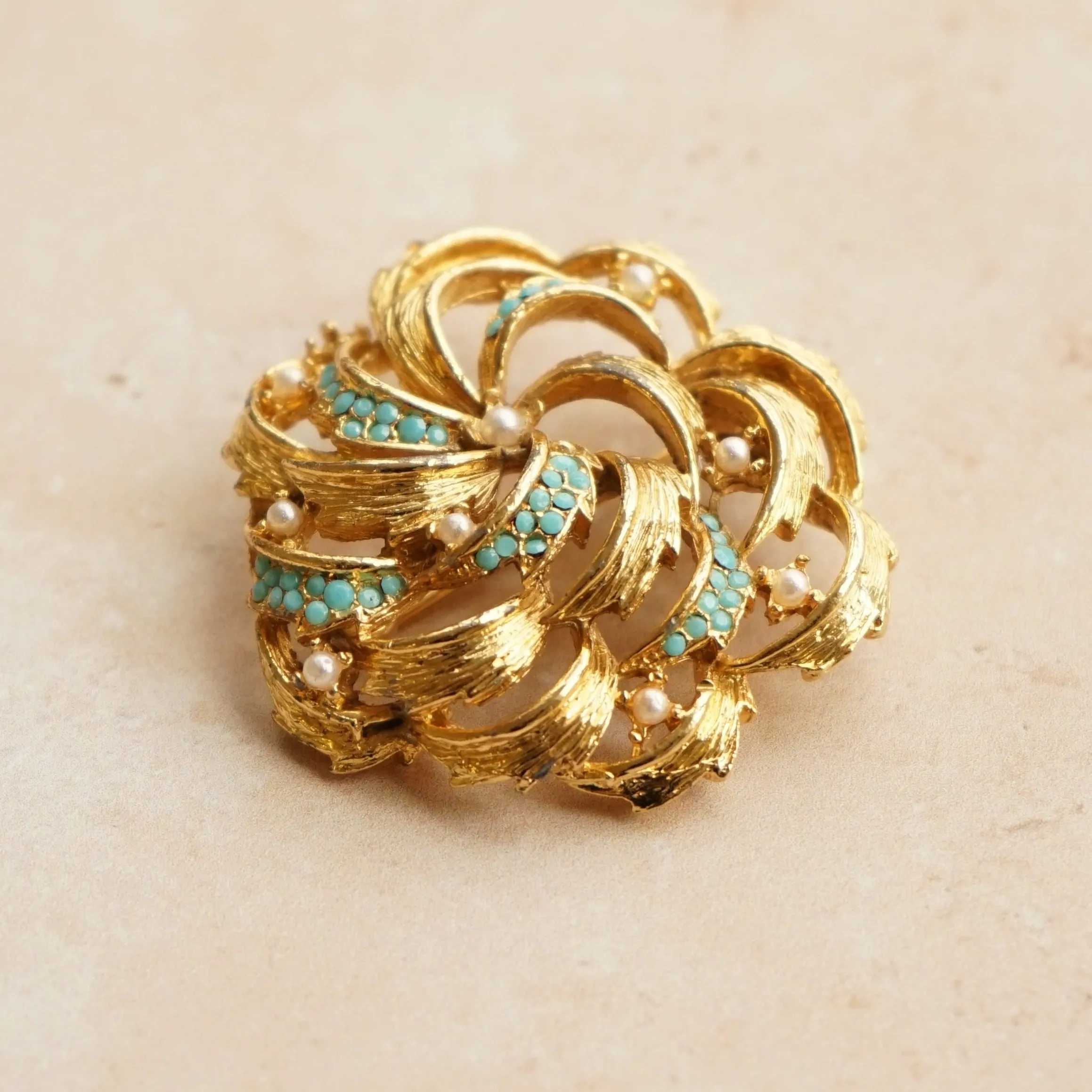 Vintage Embellished Swirl Brooch