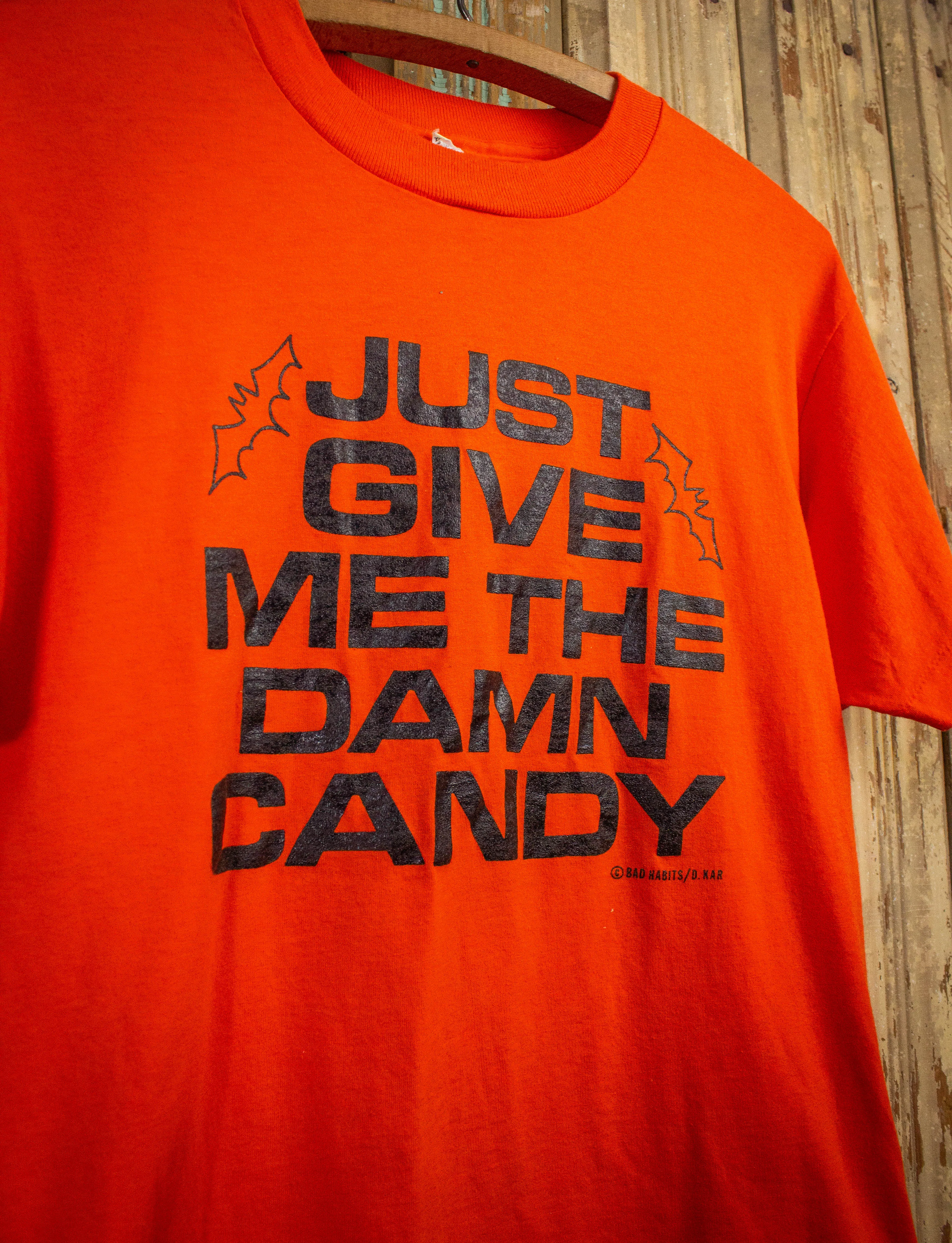 Vintage Just Give Me The Damn Candy Graphic T Shirt 80s Orange Medium