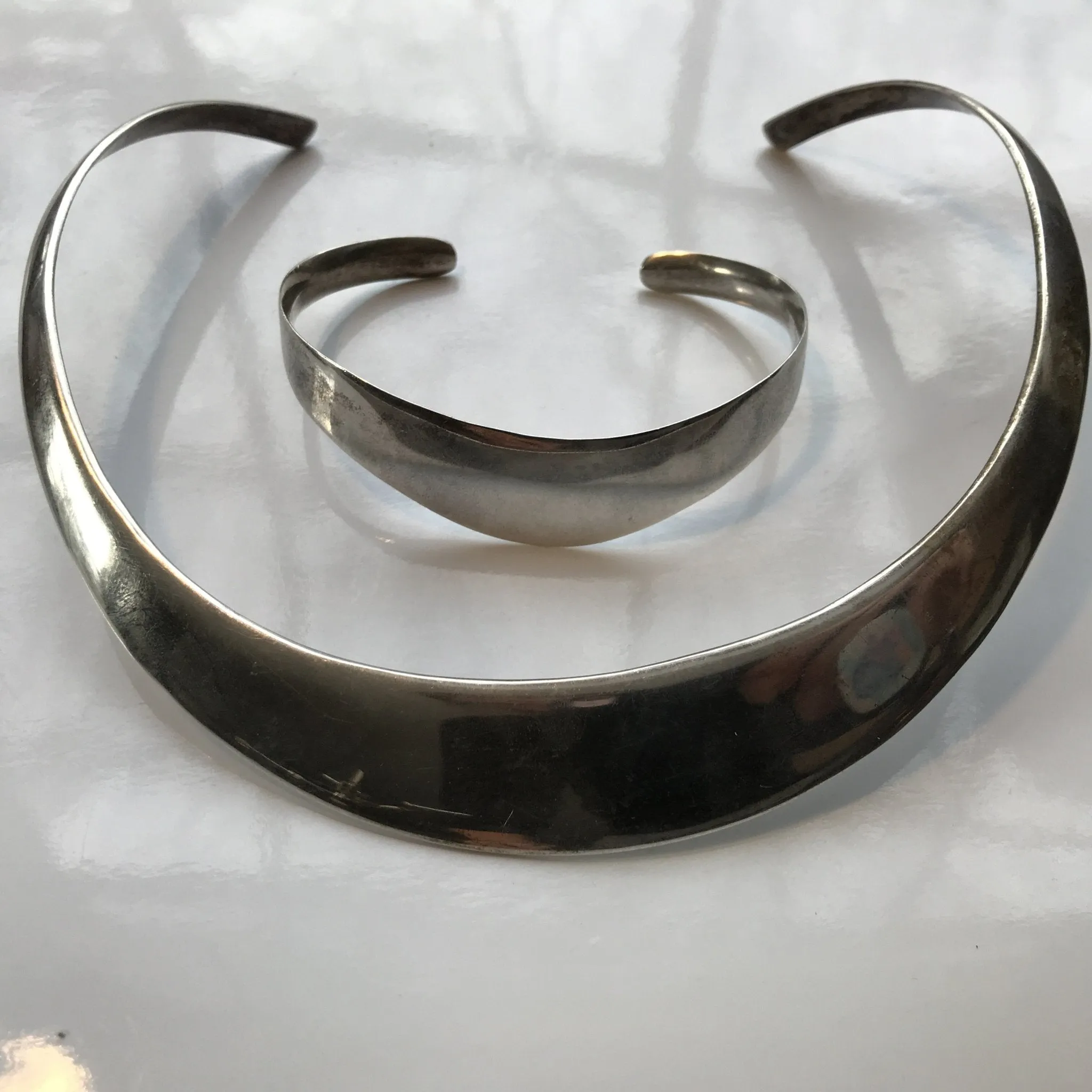 Vintage Sterling Silver Collar Choker and Bangle Bracelet by Ballesteros.