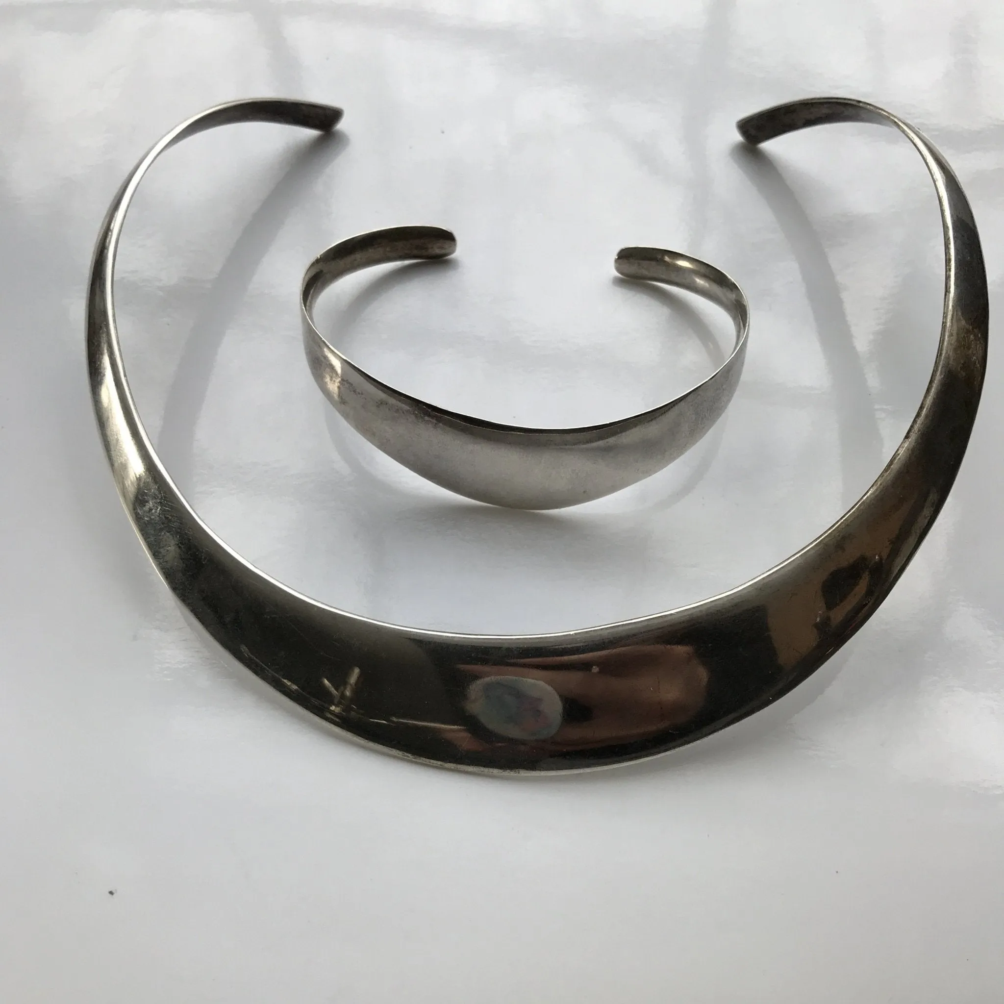 Vintage Sterling Silver Collar Choker and Bangle Bracelet by Ballesteros.