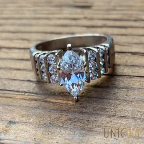 Vintage Sterling Silver Marquis Cut CZ Ring