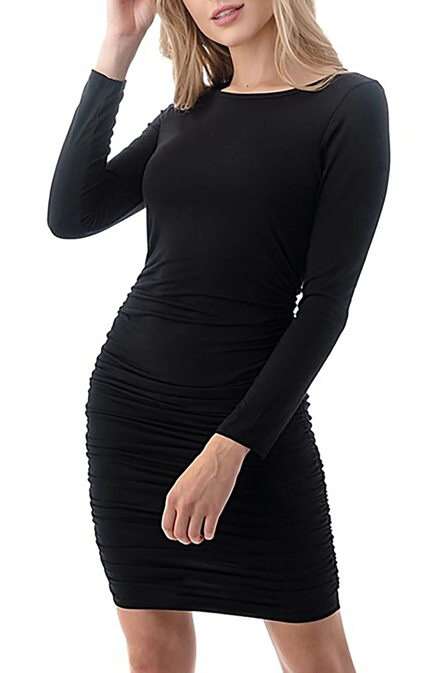 Women's Casual Long Sleeve Ruched Midi Dress