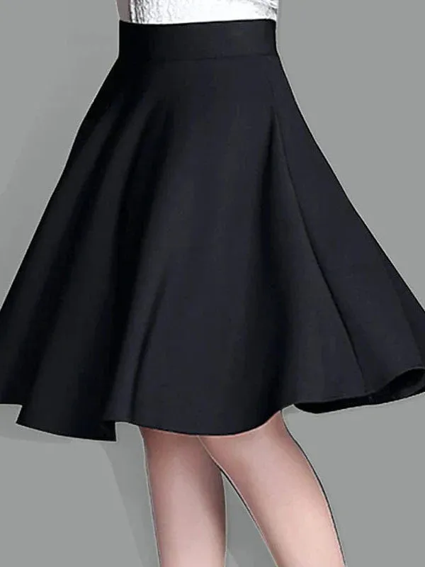 Women's Swing Work Skirt with Ruffle Detail in Black and Wine Red - M, L, XL