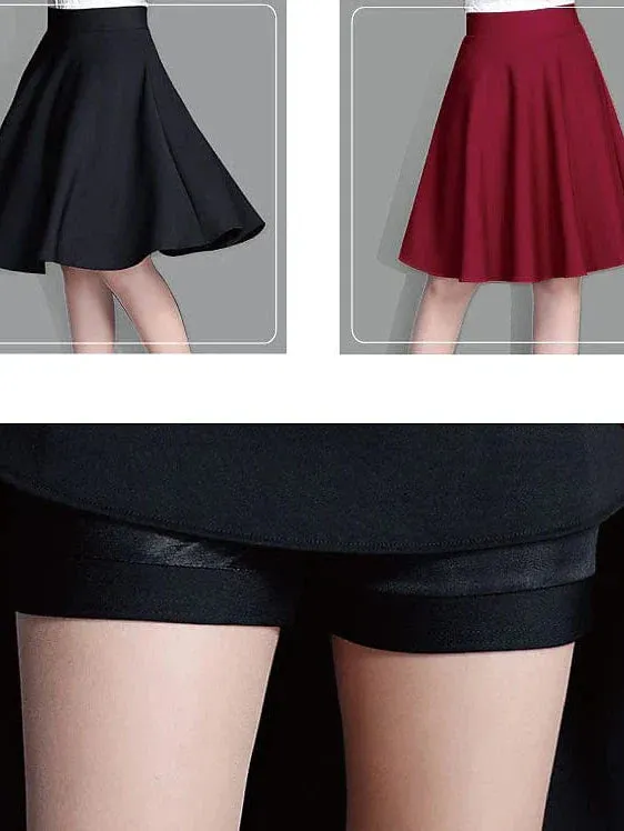 Women's Swing Work Skirt with Ruffle Detail in Black and Wine Red - M, L, XL