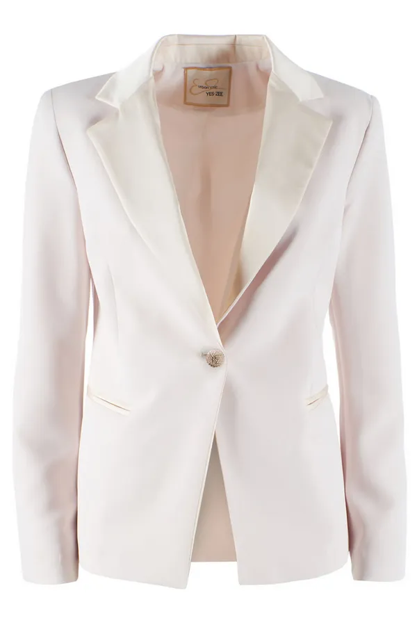 Yes Zee Women's jacket with lapels and contrasting piping G420-CP00-0250 cream