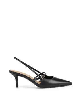 York Slingback Heel - Black Leather